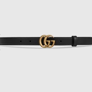 GUCCI skinny leather belt with double g buckle